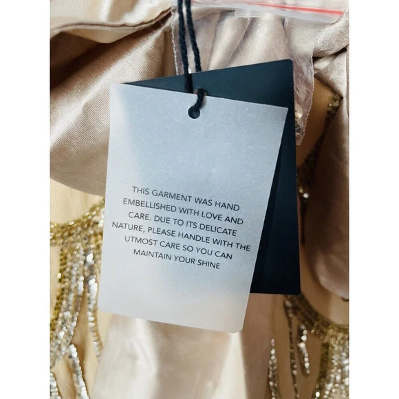 NBD Revolve Tristan Mini Dress XS Sequin Scalloped Hem Bow Delicate Regal Gold - Picture 5 of 13